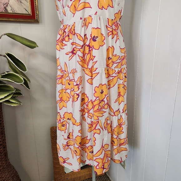 Monteau Los Angeles Orange Floral Tiered Ruffle Midi Dress Womens Size Medium - Picture 3 of 10